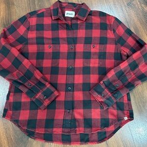 Pact Fireside Flannel Button-Up shirt in a red and black buffalo plaid pattern S
